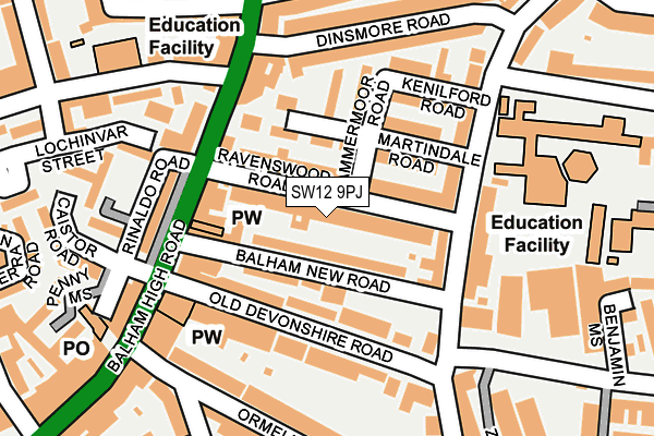 SW12 9PJ map - OS OpenMap – Local (Ordnance Survey)