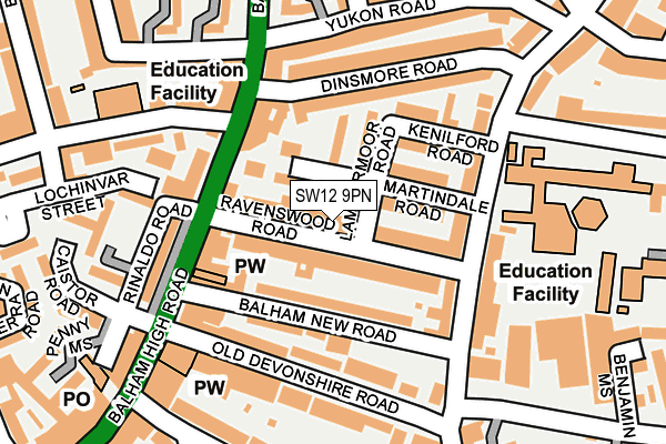 SW12 9PN map - OS OpenMap – Local (Ordnance Survey)