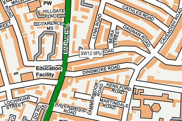 SW12 9PU map - OS OpenMap – Local (Ordnance Survey)