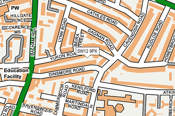 SW12 9PX map - OS OpenMap – Local (Ordnance Survey)