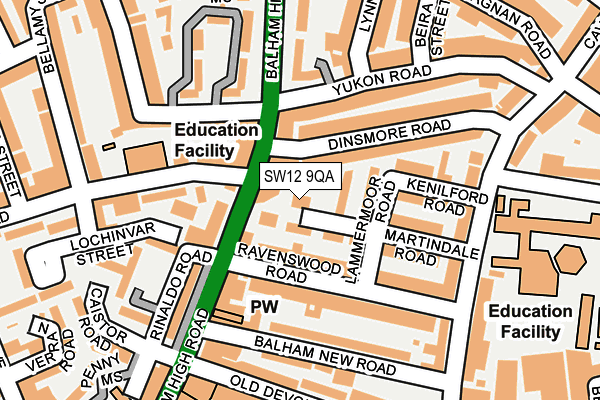 SW12 9QA map - OS OpenMap – Local (Ordnance Survey)