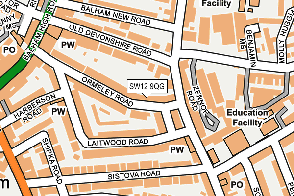 SW12 9QG map - OS OpenMap – Local (Ordnance Survey)