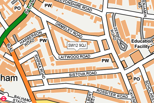 SW12 9QJ map - OS OpenMap – Local (Ordnance Survey)