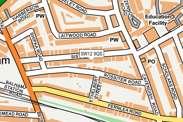 SW12 9QS map - OS OpenMap – Local (Ordnance Survey)