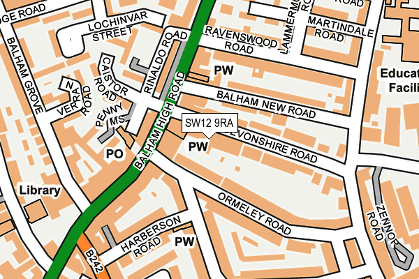 SW12 9RA map - OS OpenMap – Local (Ordnance Survey)