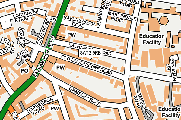 SW12 9RB map - OS OpenMap – Local (Ordnance Survey)