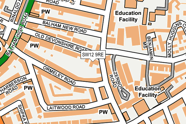 SW12 9RE map - OS OpenMap – Local (Ordnance Survey)