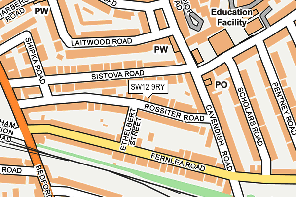 SW12 9RY map - OS OpenMap – Local (Ordnance Survey)