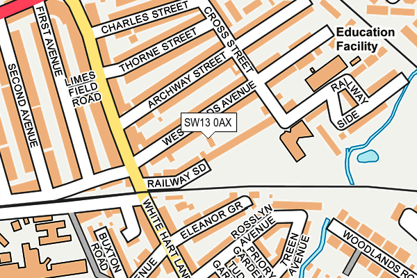SW13 0AX map - OS OpenMap – Local (Ordnance Survey)