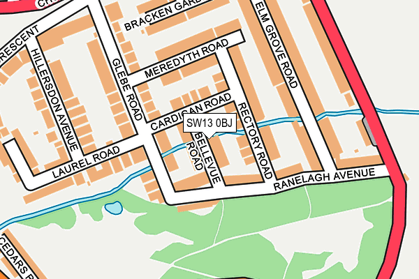 SW13 0BJ map - OS OpenMap – Local (Ordnance Survey)