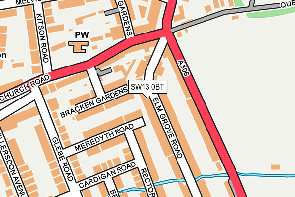SW13 0BT map - OS OpenMap – Local (Ordnance Survey)