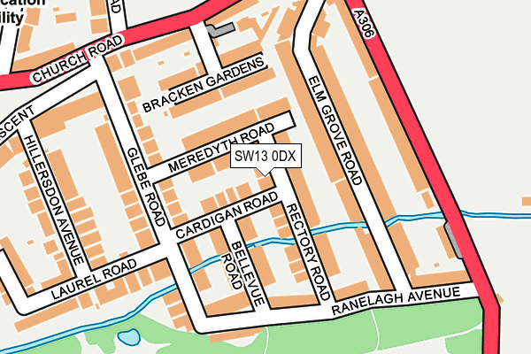 SW13 0DX map - OS OpenMap – Local (Ordnance Survey)