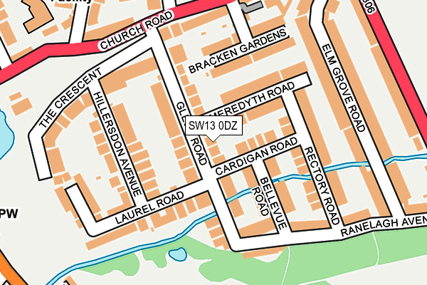 SW13 0DZ map - OS OpenMap – Local (Ordnance Survey)