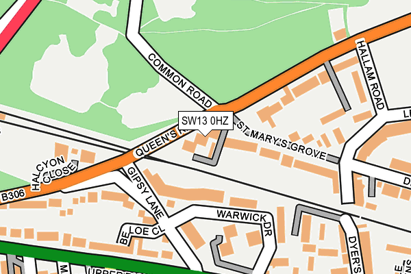 SW13 0HZ map - OS OpenMap – Local (Ordnance Survey)