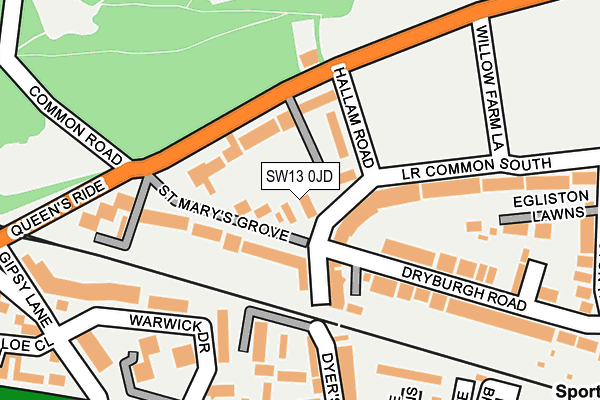 SW13 0JD map - OS OpenMap – Local (Ordnance Survey)