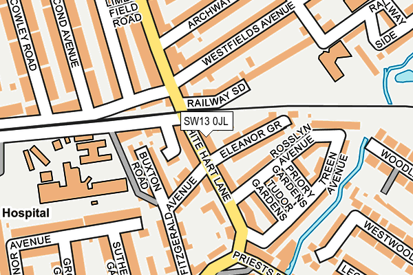 SW13 0JL map - OS OpenMap – Local (Ordnance Survey)