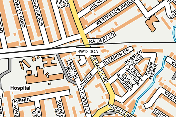 SW13 0QA map - OS OpenMap – Local (Ordnance Survey)