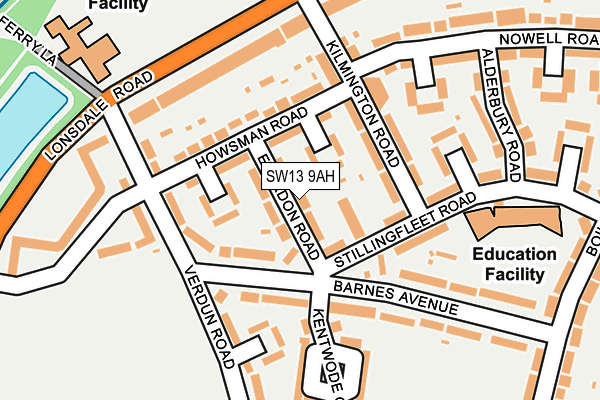 SW13 9AH map - OS OpenMap – Local (Ordnance Survey)