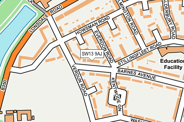 SW13 9AJ map - OS OpenMap – Local (Ordnance Survey)