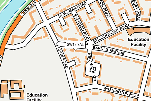 SW13 9AL map - OS OpenMap – Local (Ordnance Survey)