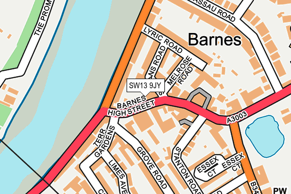 SW13 9JY map - OS OpenMap – Local (Ordnance Survey)