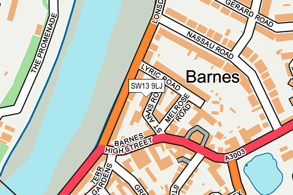 SW13 9LJ map - OS OpenMap – Local (Ordnance Survey)