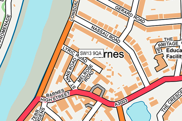 SW13 9QA map - OS OpenMap – Local (Ordnance Survey)