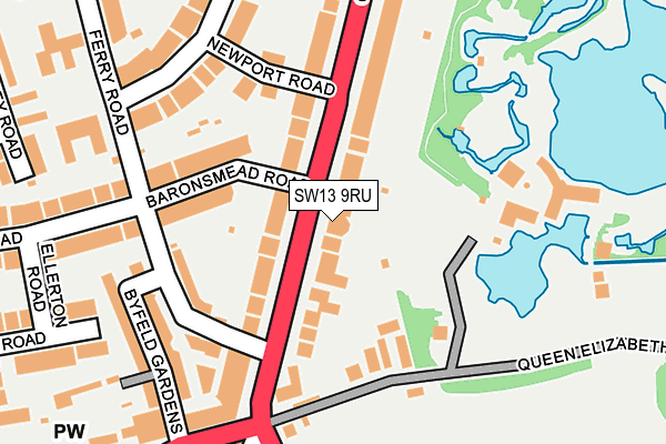 SW13 9RU map - OS OpenMap – Local (Ordnance Survey)