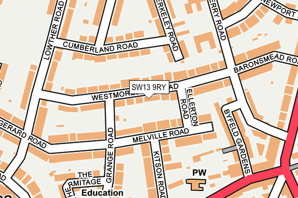 SW13 9RY map - OS OpenMap – Local (Ordnance Survey)
