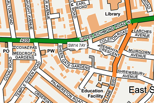 SW14 7AY map - OS OpenMap – Local (Ordnance Survey)