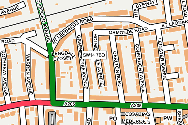 SW14 7BQ map - OS OpenMap – Local (Ordnance Survey)