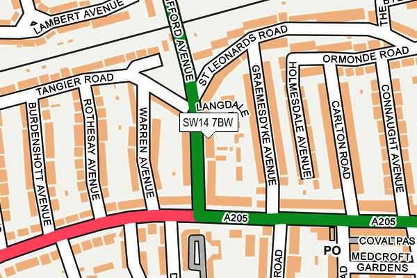 SW14 7BW map - OS OpenMap – Local (Ordnance Survey)