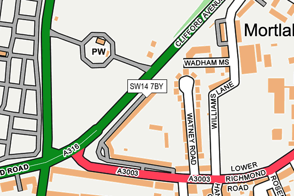 SW14 7BY map - OS OpenMap – Local (Ordnance Survey)