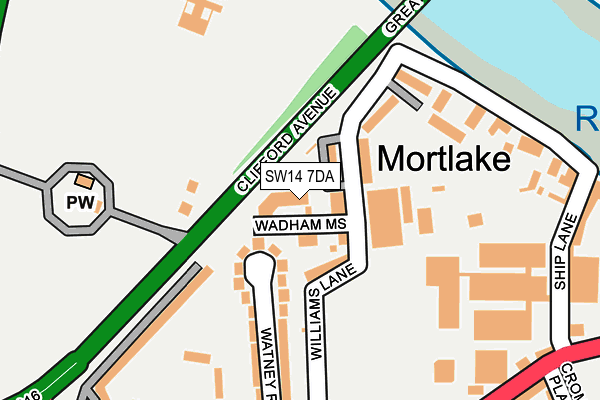 SW14 7DA map - OS OpenMap – Local (Ordnance Survey)