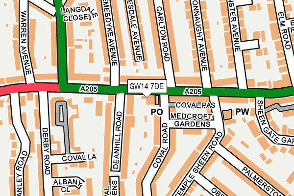 SW14 7DE map - OS OpenMap – Local (Ordnance Survey)