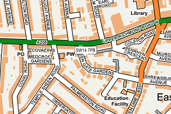 SW14 7PB map - OS OpenMap – Local (Ordnance Survey)