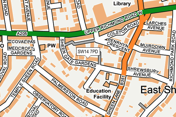 SW14 7PD map - OS OpenMap – Local (Ordnance Survey)