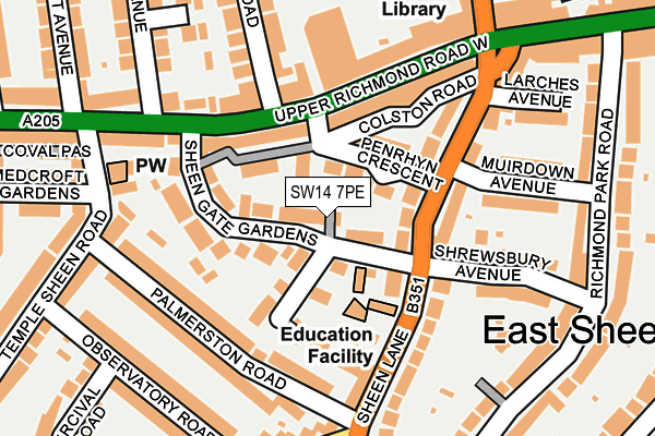 SW14 7PE map - OS OpenMap – Local (Ordnance Survey)
