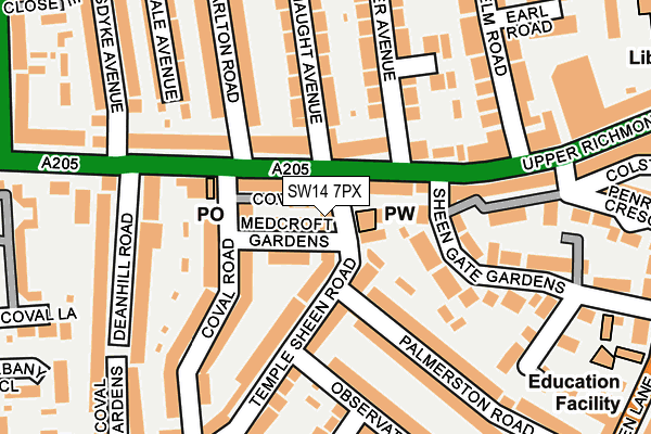SW14 7PX map - OS OpenMap – Local (Ordnance Survey)