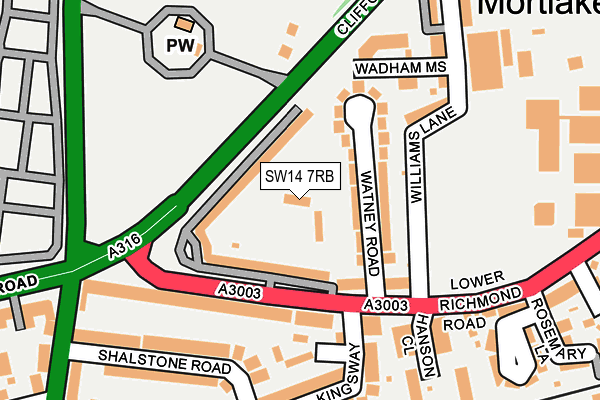 SW14 7RB map - OS OpenMap – Local (Ordnance Survey)