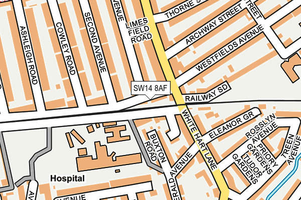 SW14 8AF map - OS OpenMap – Local (Ordnance Survey)