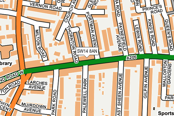 SW14 8AN map - OS OpenMap – Local (Ordnance Survey)