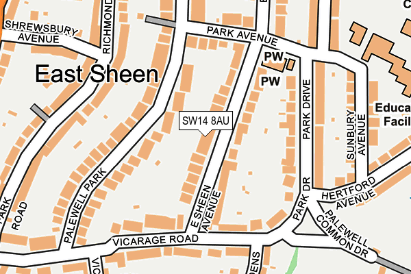SW14 8AU map - OS OpenMap – Local (Ordnance Survey)