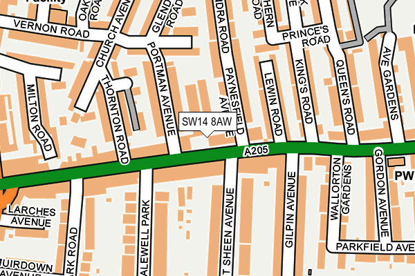 SW14 8AW map - OS OpenMap – Local (Ordnance Survey)