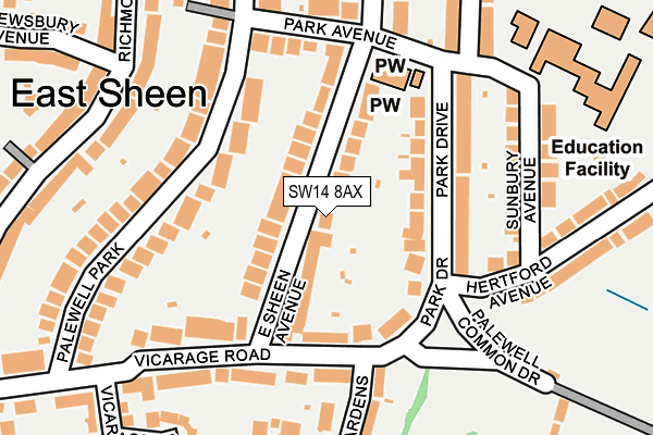 SW14 8AX map - OS OpenMap – Local (Ordnance Survey)