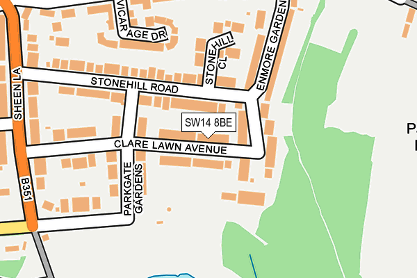SW14 8BE map - OS OpenMap – Local (Ordnance Survey)