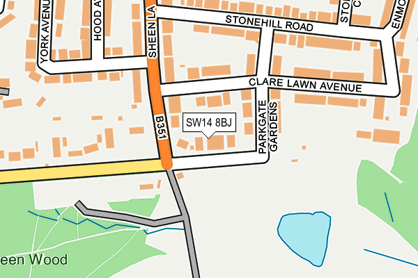 SW14 8BJ map - OS OpenMap – Local (Ordnance Survey)