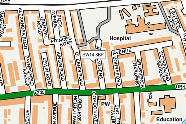 SW14 8BP map - OS OpenMap – Local (Ordnance Survey)