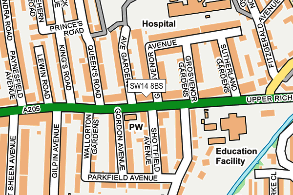 SW14 8BS map - OS OpenMap – Local (Ordnance Survey)