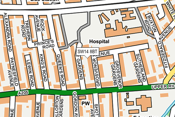 SW14 8BT map - OS OpenMap – Local (Ordnance Survey)